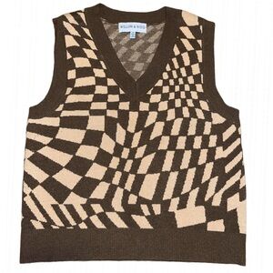 Willow & Wind Brown and Beige Checkered Sweater Vest​​